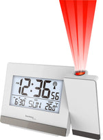 Resigilat|Technoline WT 538 Ceas cu Alarma si Proiectie, Radio DCF77, Temperatura, Snooze, Calendar, Ziua Saptamanii, Iluminare, Alb