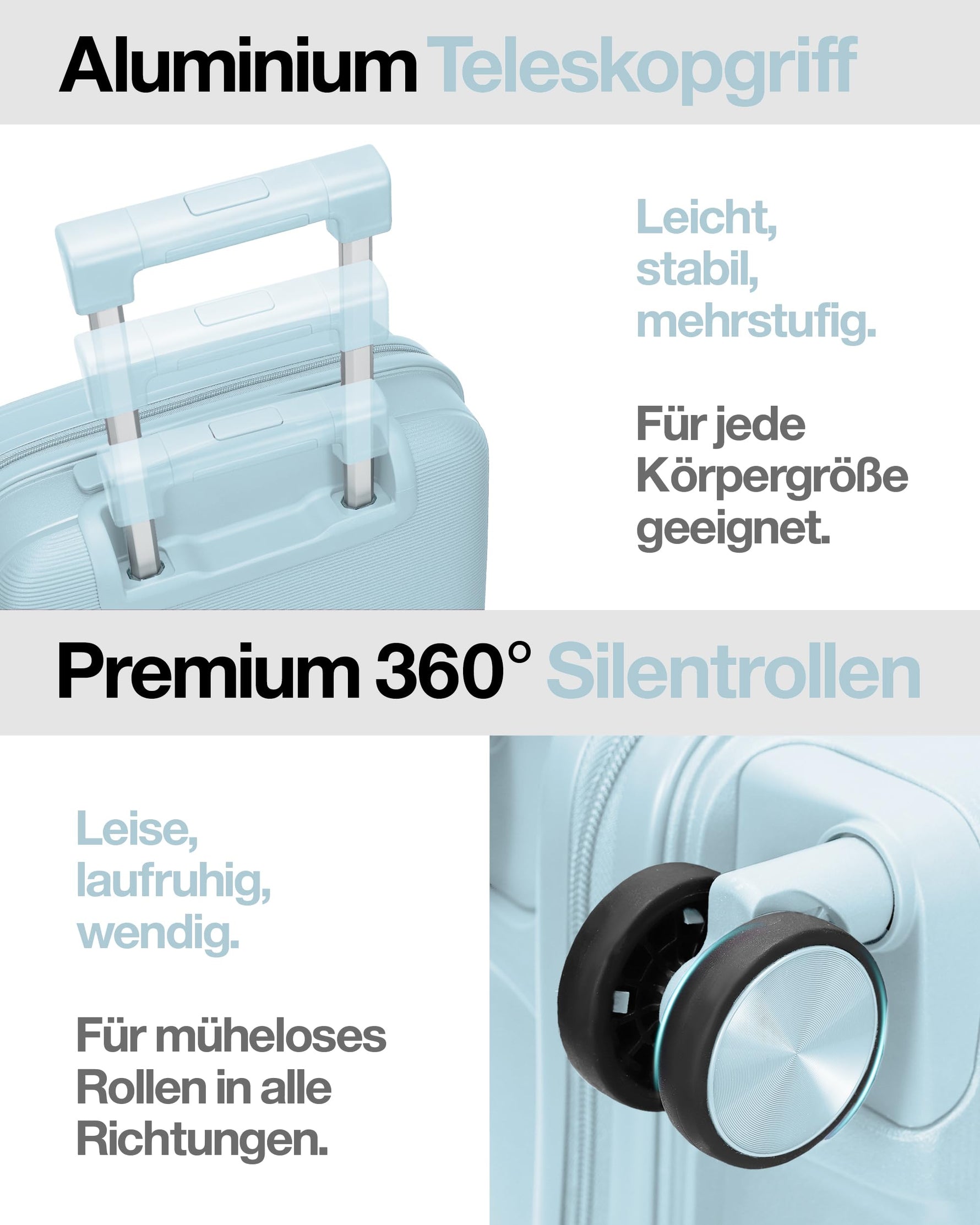 4FLY Leichter Hartschalen-Reisekoffer L - Groß 65 cm (60L) – Trolley Koffer mit TSA-Schloss, 4 Spinner-Doppelrollen & Aluminium-Teleskopgriff, Aufgabegepäck Reisegepäck