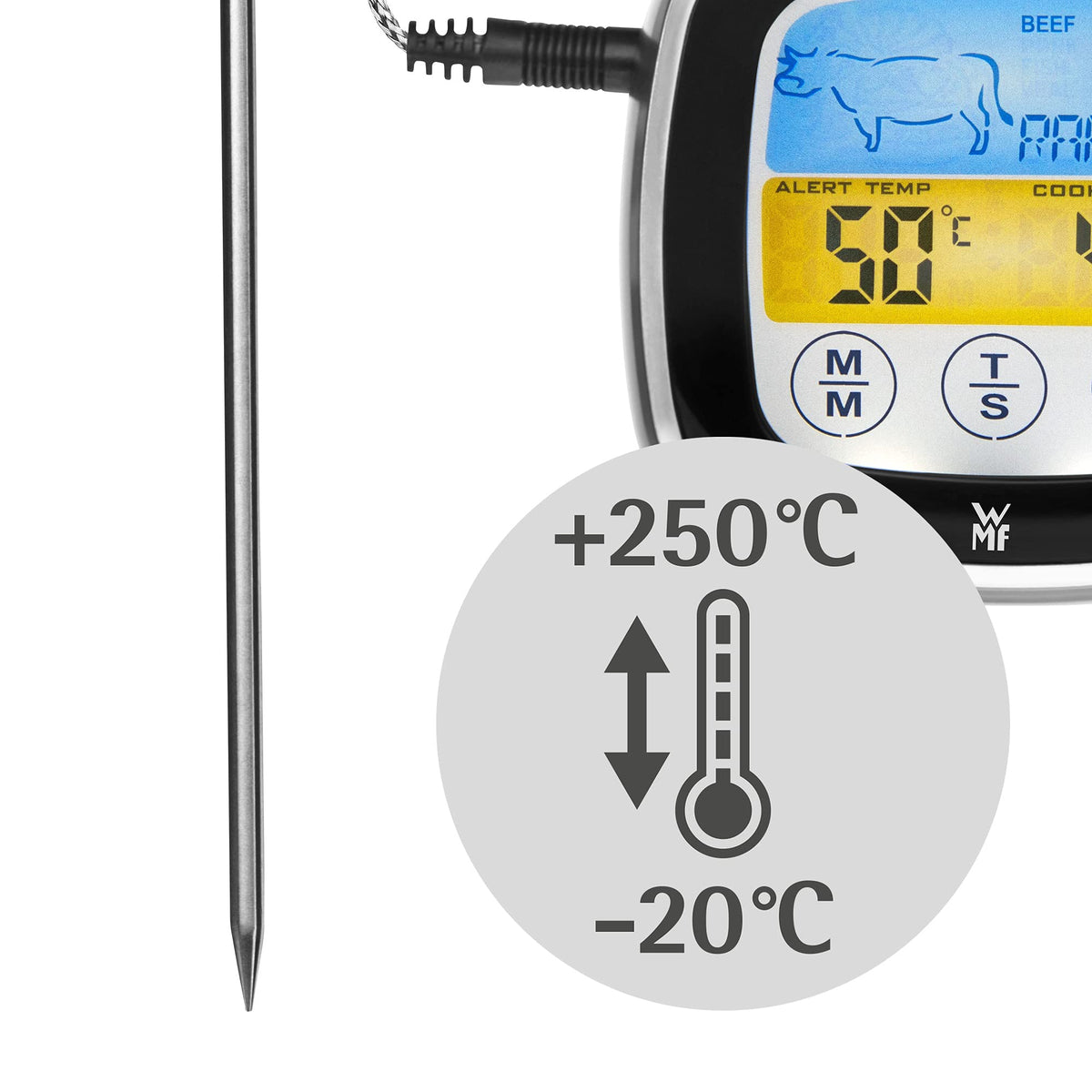 Resigilat|WMF BBQ termometru digital pentru carne, 5 niveluri de gatire, display LED tactil, timer si suport magnetic