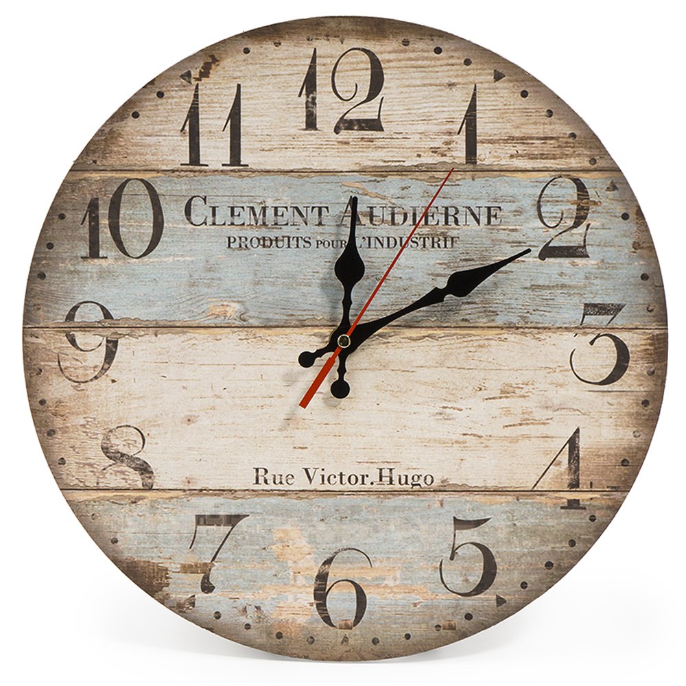 Resigilat|LOHAS Home ceas de perete din lemn, 30 cm, stil rustic, silentios, fara ticait, pentru bucatarie, birou, living si dormitor, Victor Hugo