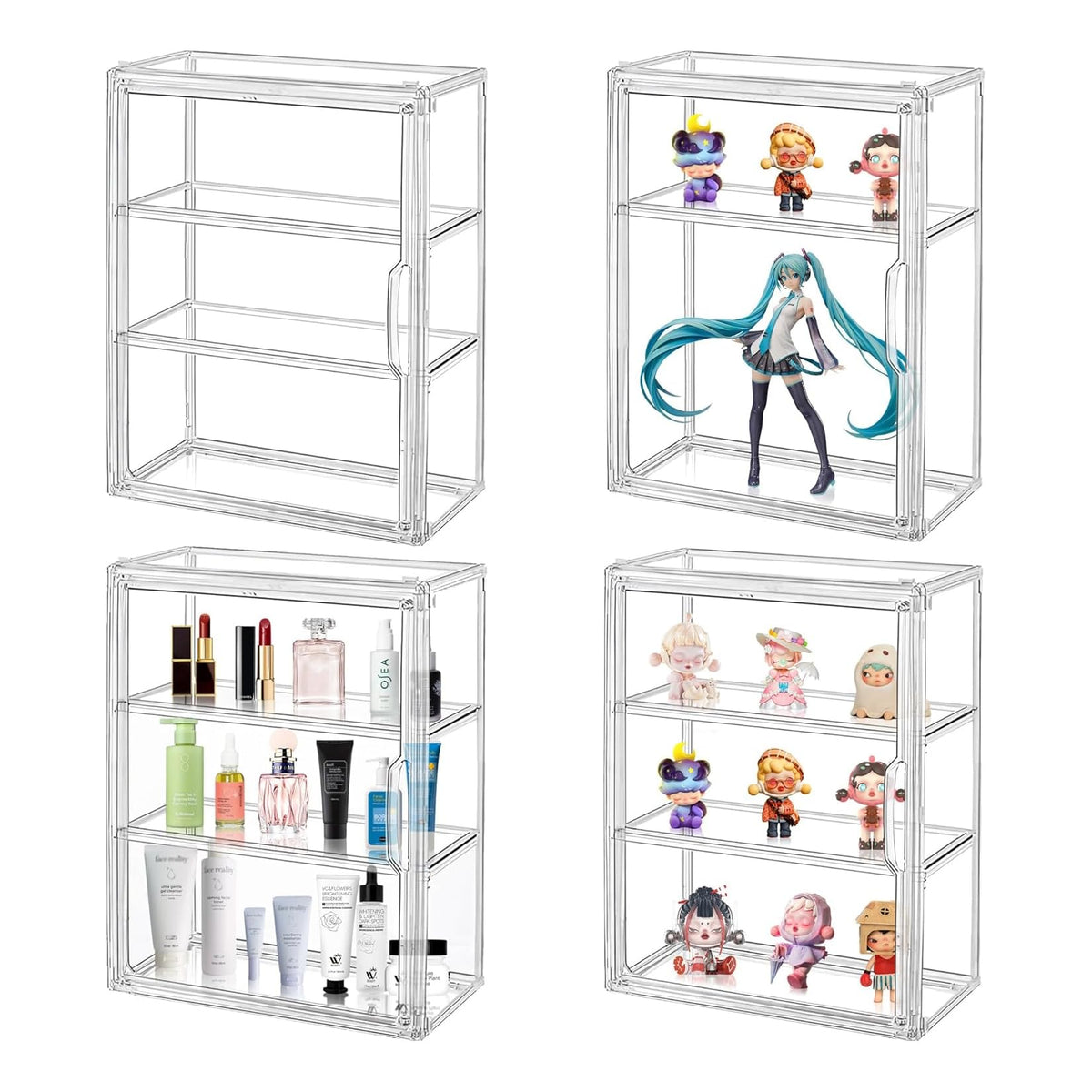 Resigilat|Vitrina din acril cu usa pentru figurine si obiecte de colectie, 3 niveluri, autoasamblare, 36 x 27 x 13 cm