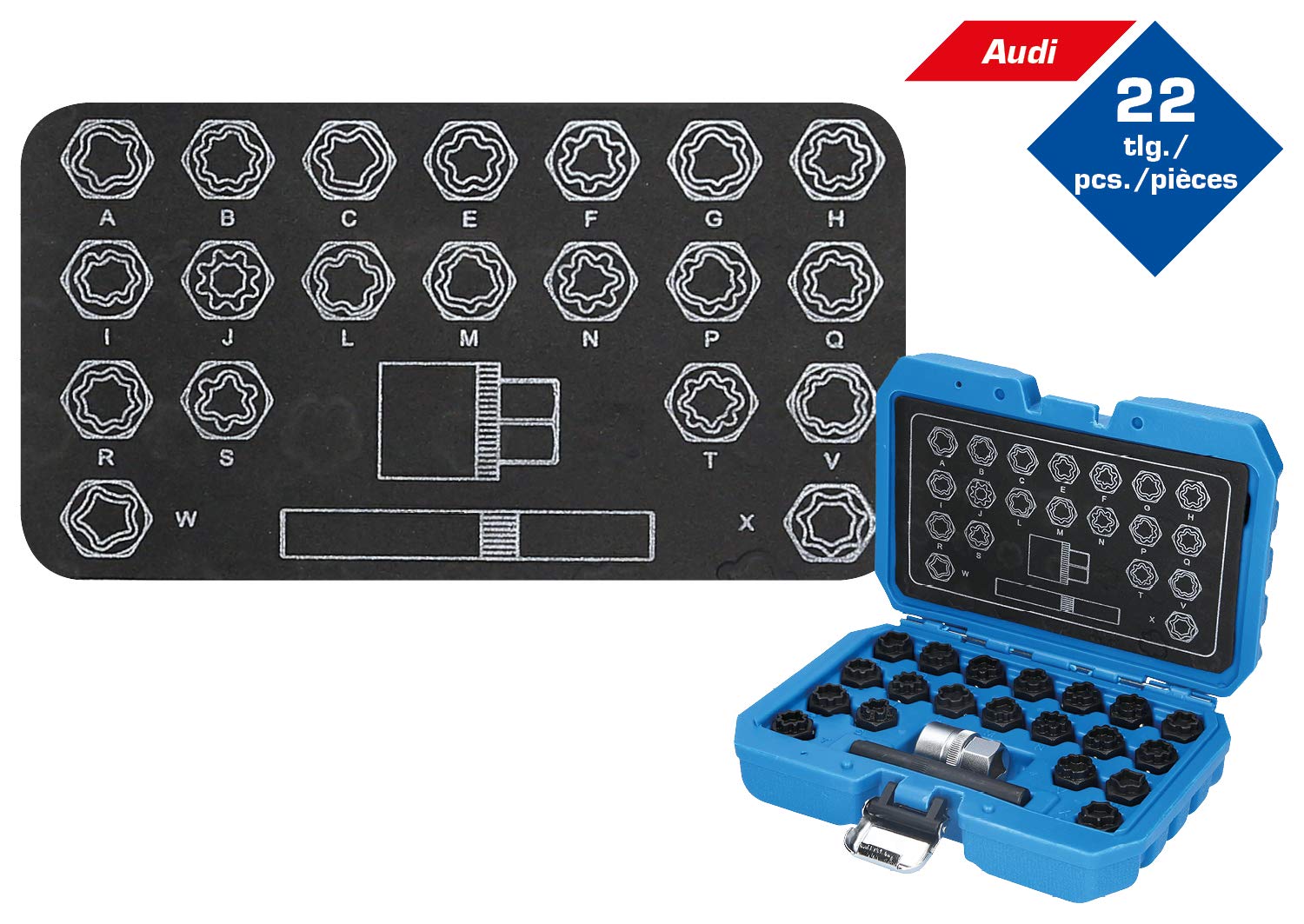 KS Tools BT691360 Wheel Lock Key Set for Audi 22 Pieces
