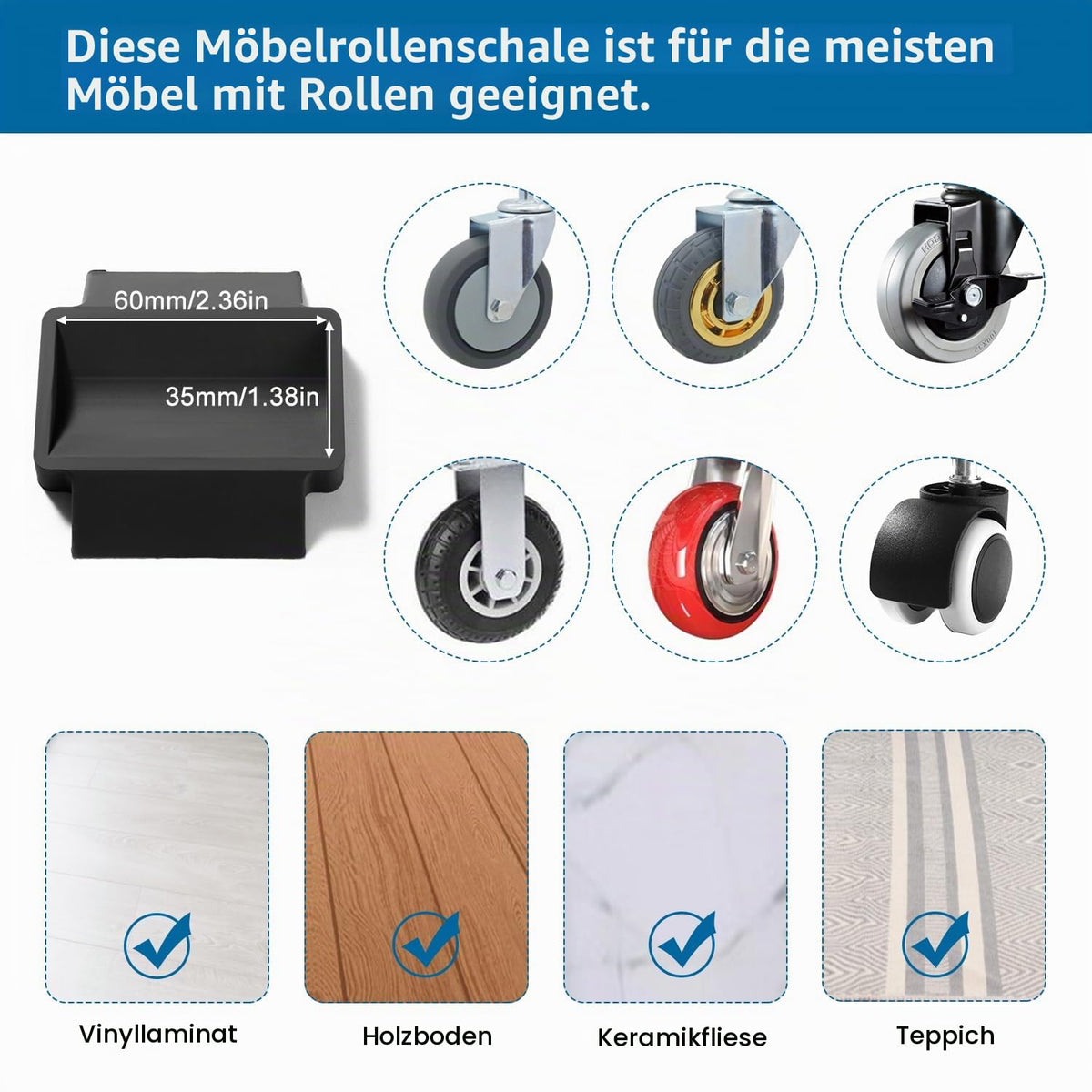 Resigilat|VooGenzek set 5 protectii din cauciuc pentru rotile mobilierului, 3,5 x 6 cm, antiderapante, negre