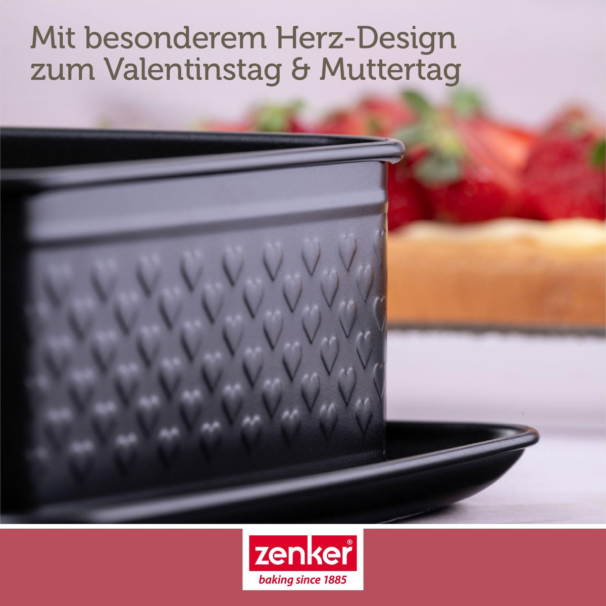 Zenker forma dreptunghiulara cu inel detasabil, 28 x 18 cm, fund anti-scurgere, decor inimioara, fara PFAS, Made in Germany