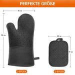 Resigilat|Set manusi de cuptor rezistente la caldura pana la 300°C, manusi pentru vase, negre