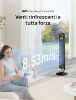 DREO Ventilatore a Torre 106cm, Potente 8.53 m/s, Ventilatori a Colonna Silenzioso con Telecomando, 9 Velocità, 4 Modalità, Oscillazione a 90°, Timer da 12H, per Camera da Letto, Stanze Grandi