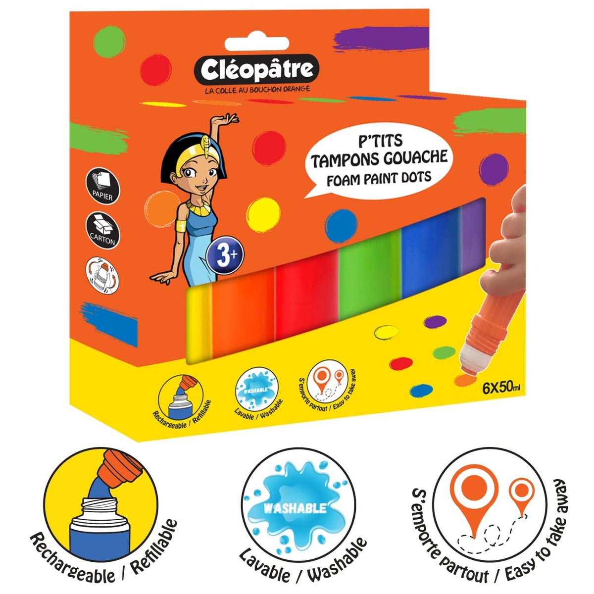 Resigilat|CLEOPATRE set 6 markere cu punct, 50 ml, pentru copii, activitati creative si hobby-uri