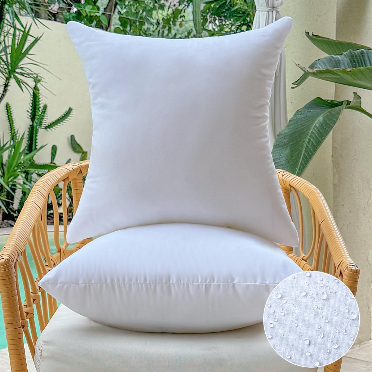 Resigilat|OTPIPCS set 2 perne decorative impermeabile, 45 x 45 cm, albe, pentru canapea, gradina, terasa si mobilier exterior