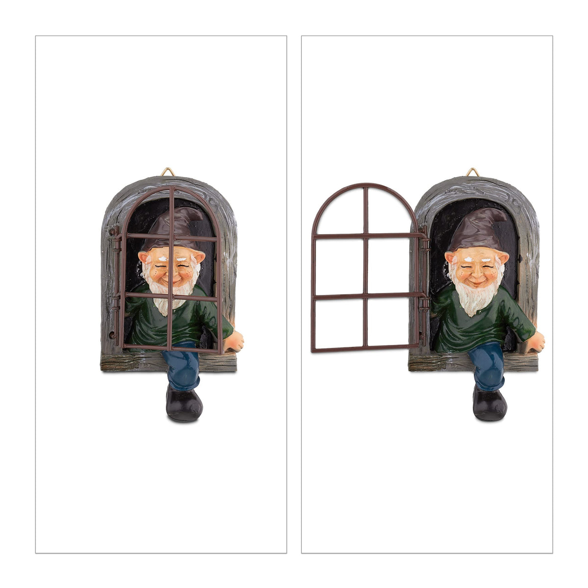 Resigilat|Relaxdays pitic cu fereastra, decoratiune rezistenta la intemperii pentru trunchi de copac, 15 x 8 cm, agatat, rasina, multicolor