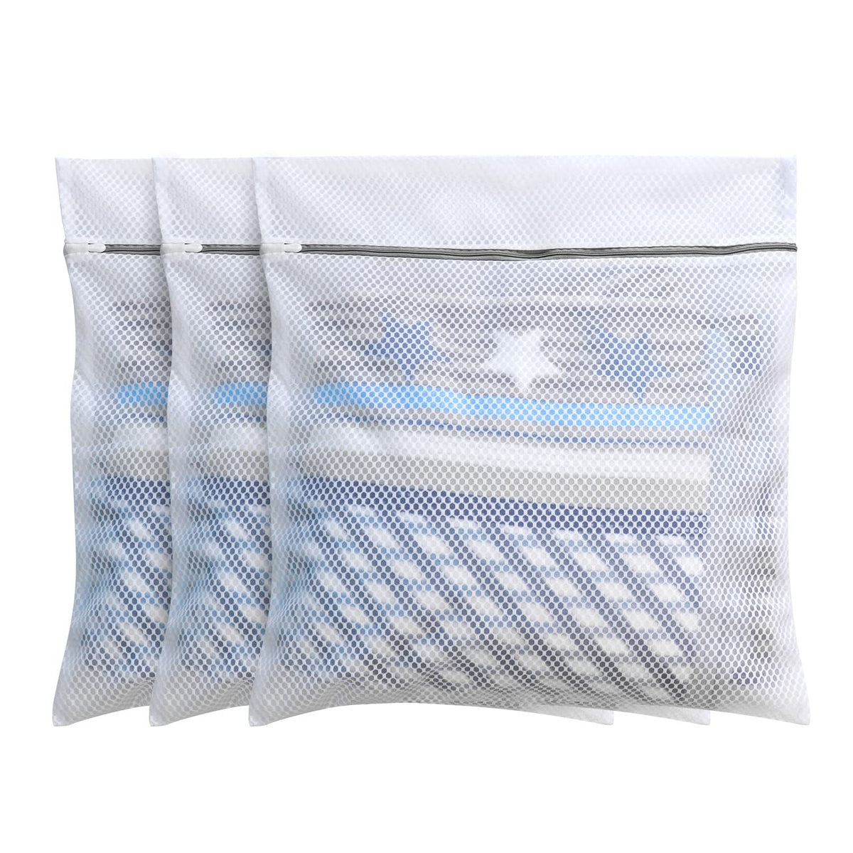 Resigilat|Set 3 saci premium pentru rufe delicate, structura tip fagure, cu fermoar, 60 x 60 cm, 3XL, albi