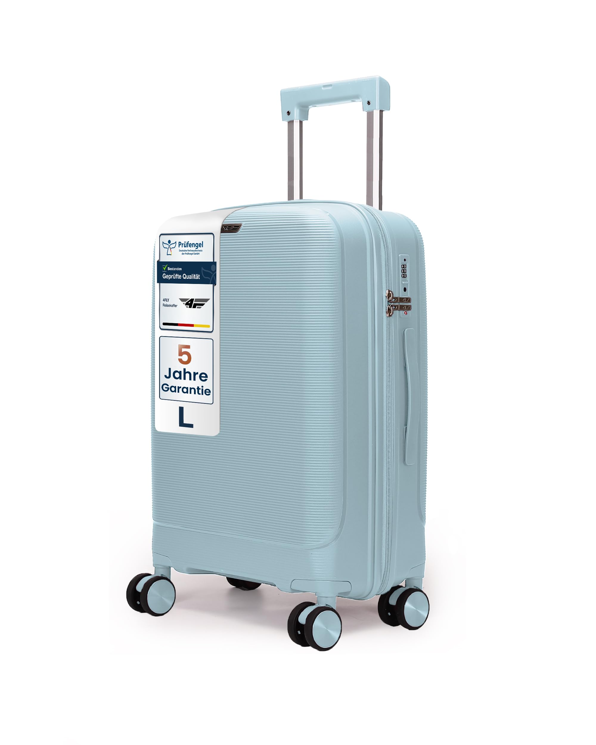 4FLY Leichter Hartschalen-Reisekoffer L - Groß 65 cm (60L) – Trolley Koffer mit TSA-Schloss, 4 Spinner-Doppelrollen & Aluminium-Teleskopgriff, Aufgabegepäck Reisegepäck