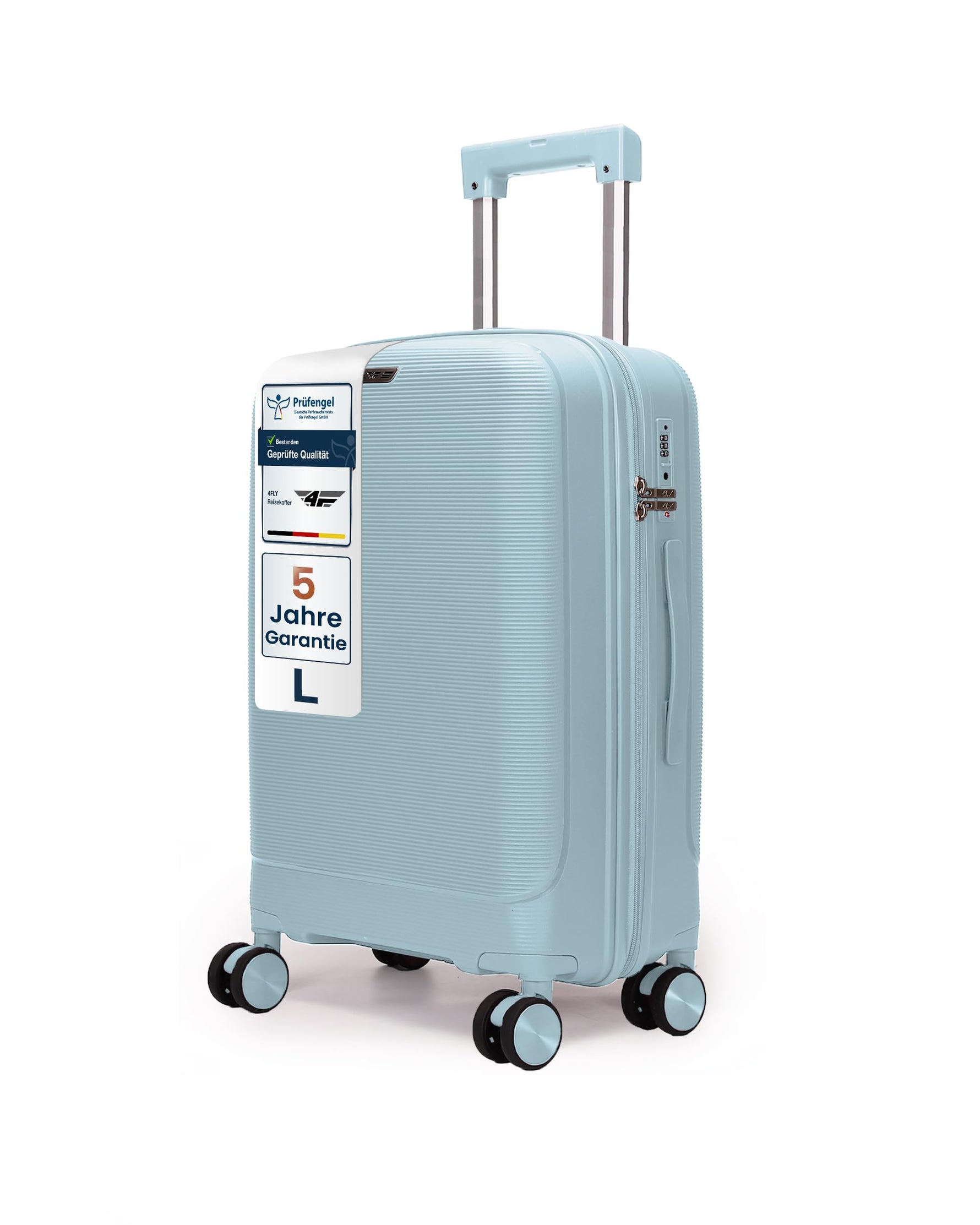4FLY Leichter Hartschalen-Reisekoffer L - Groß 65 cm (60L) – Trolley Koffer mit TSA-Schloss, 4 Spinner-Doppelrollen & Aluminium-Teleskopgriff, Aufgabegepäck Reisegepäck