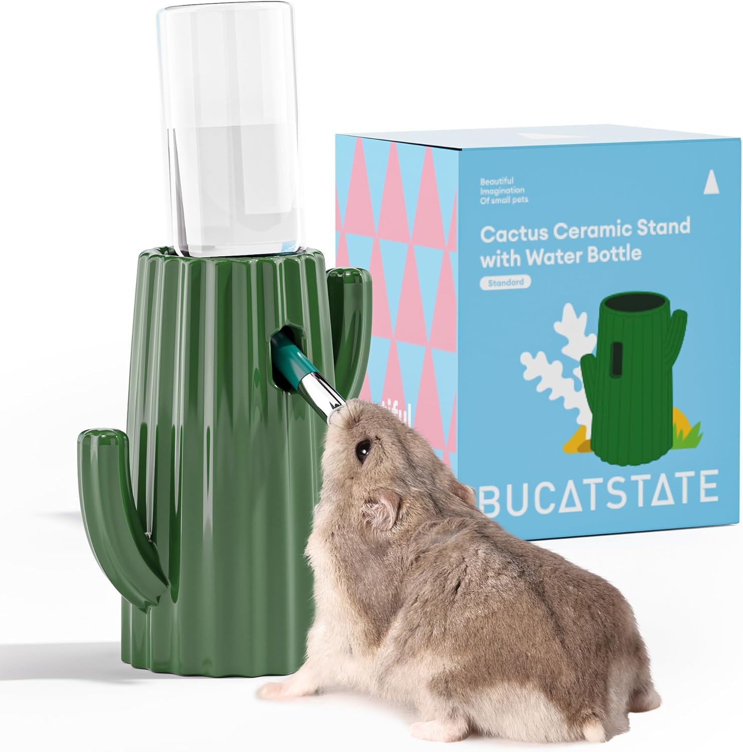 Resigilat|Bucatstate sticla de apa pentru hamsteri cu suport, 120 ml, etansa, cu duza, pentru porcusori de Guineea, iepuri, chinchilla si sobolani, verde