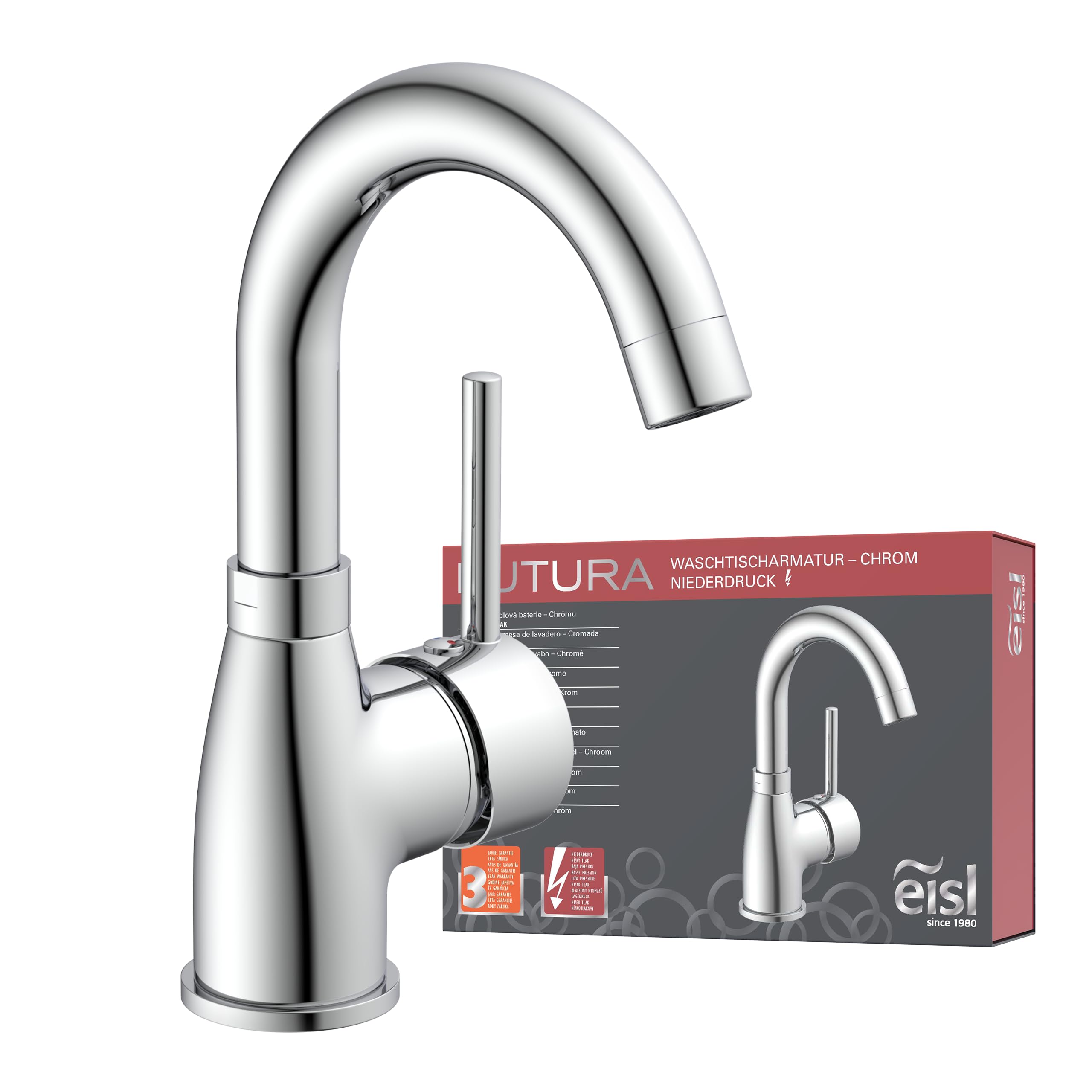 Resigilat|Baterie baie EISL NI075FUTCR-LP, robinet lavoar cu joasa presiune, pentru boilere fara presiune, crom