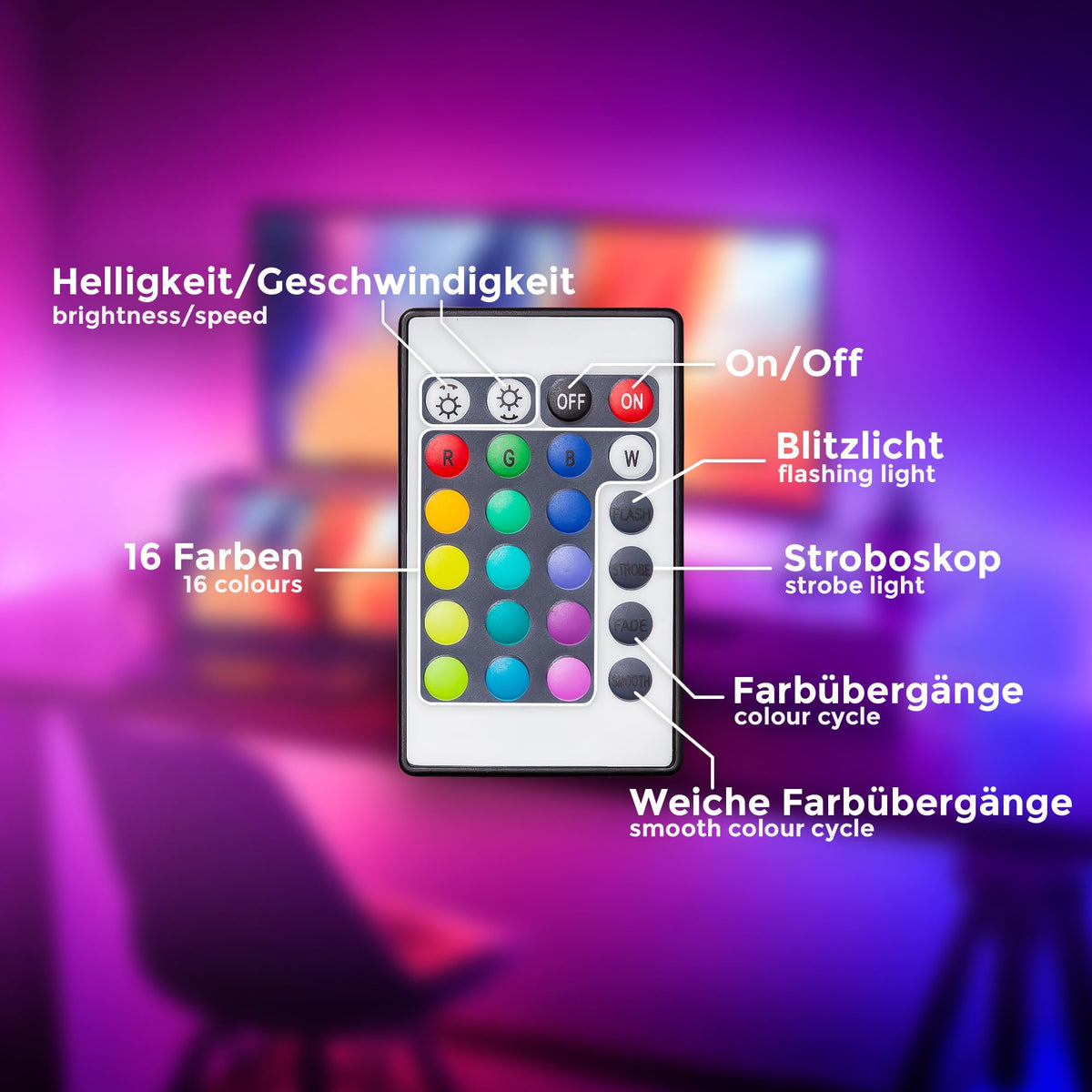 Resigilat|B.K.Licht banda LED RGB 5 m cu telecomanda, lumina colorata, dimabila, schimbare culori, pentru decor camera si gaming