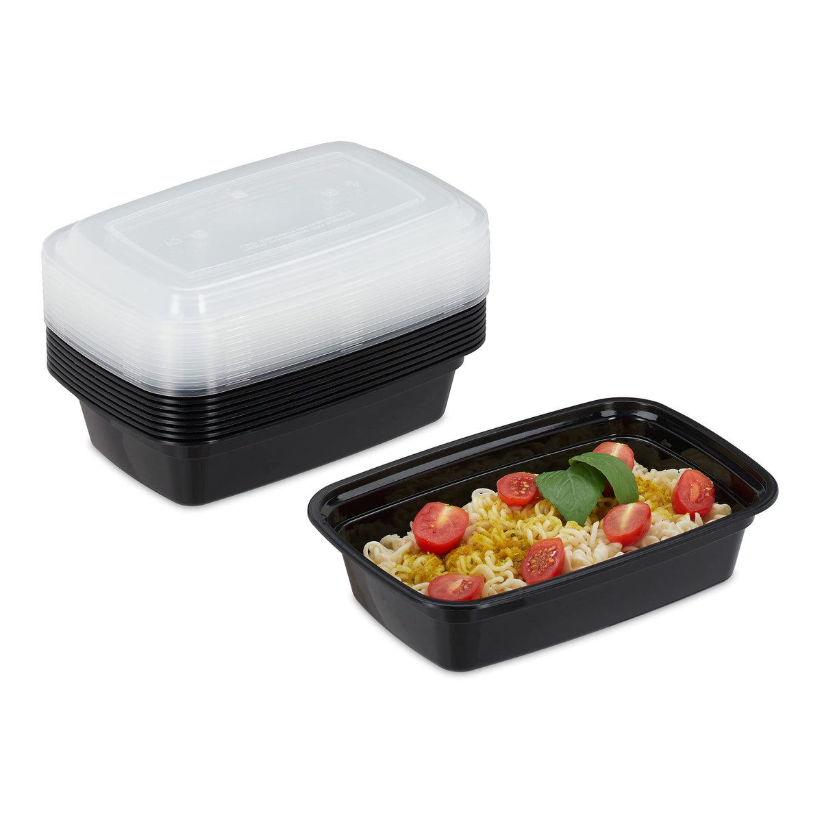 Resigilat|Set 10 caserole Meal Prep Relaxdays, 1 compartiment, 1000 ml, etanse, compatibile cu microunde, plastic, negre