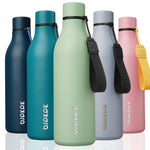 Resigilat|BJPKPK sticla termoizolanta din inox, 750 ml, cu curea de transport, fara BPA, etansa, reutilizabila, verde macaron