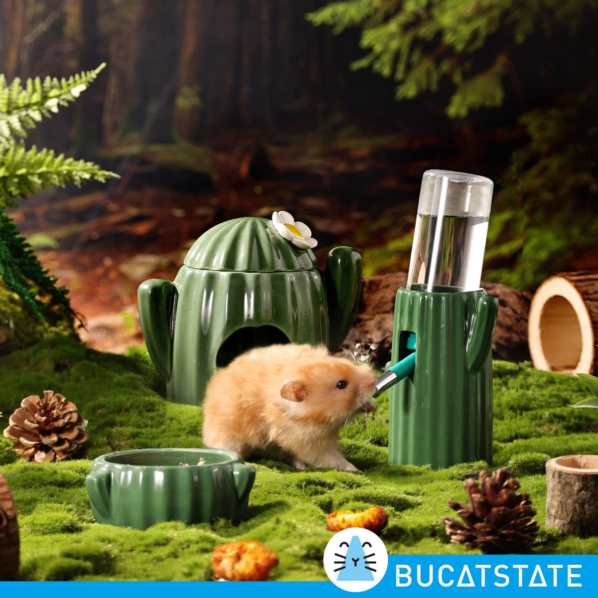 Resigilat|Bucatstate sticla de apa pentru hamsteri cu suport, 120 ml, etansa, cu duza, pentru porcusori de Guineea, iepuri, chinchilla si sobolani, verde