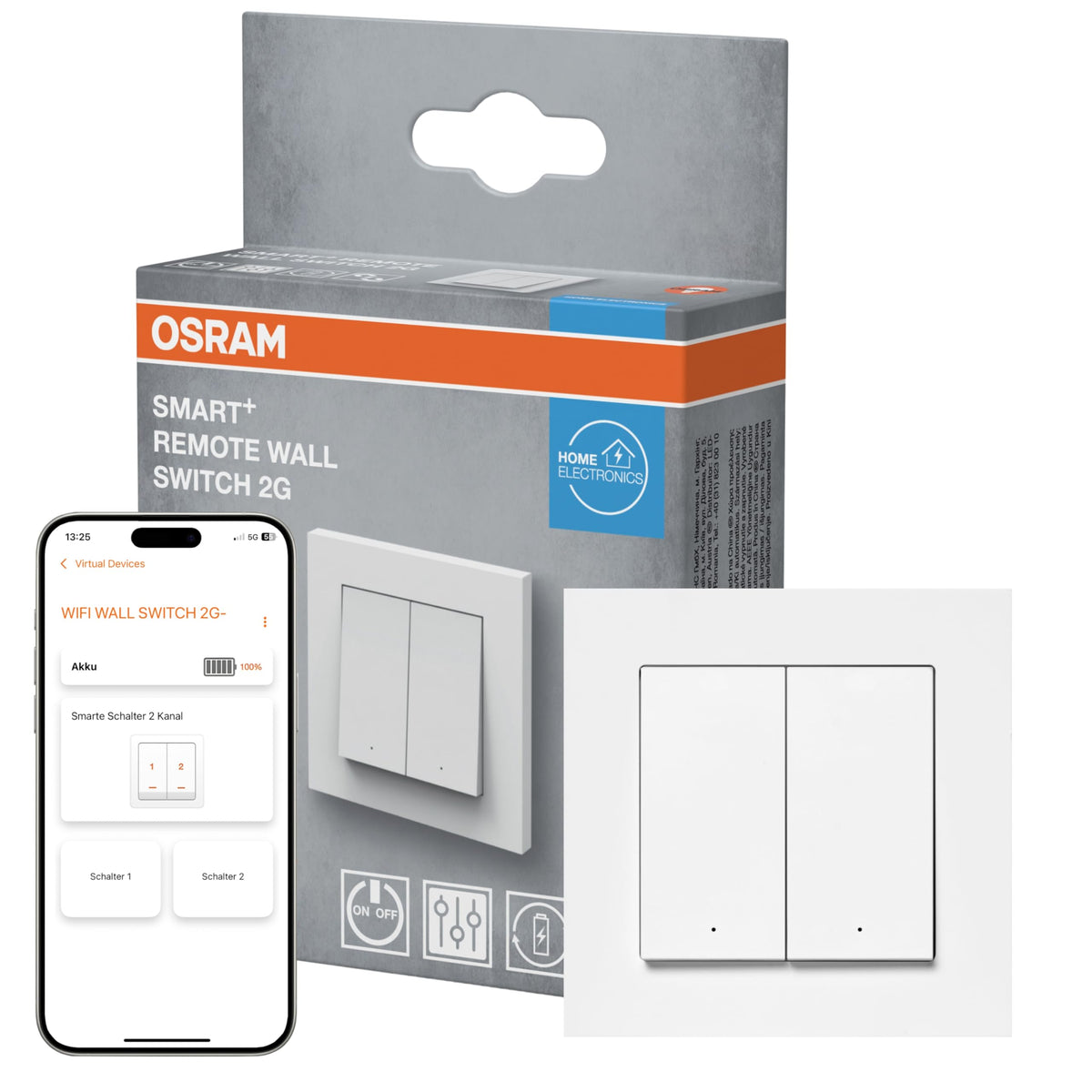 Resigilat|OSRAM SMART+ WiFi intrerupator de perete, 2 butoane, magnetic, reincarcabil USB-C, autonomie 6 luni, compatibil Alexa, alb