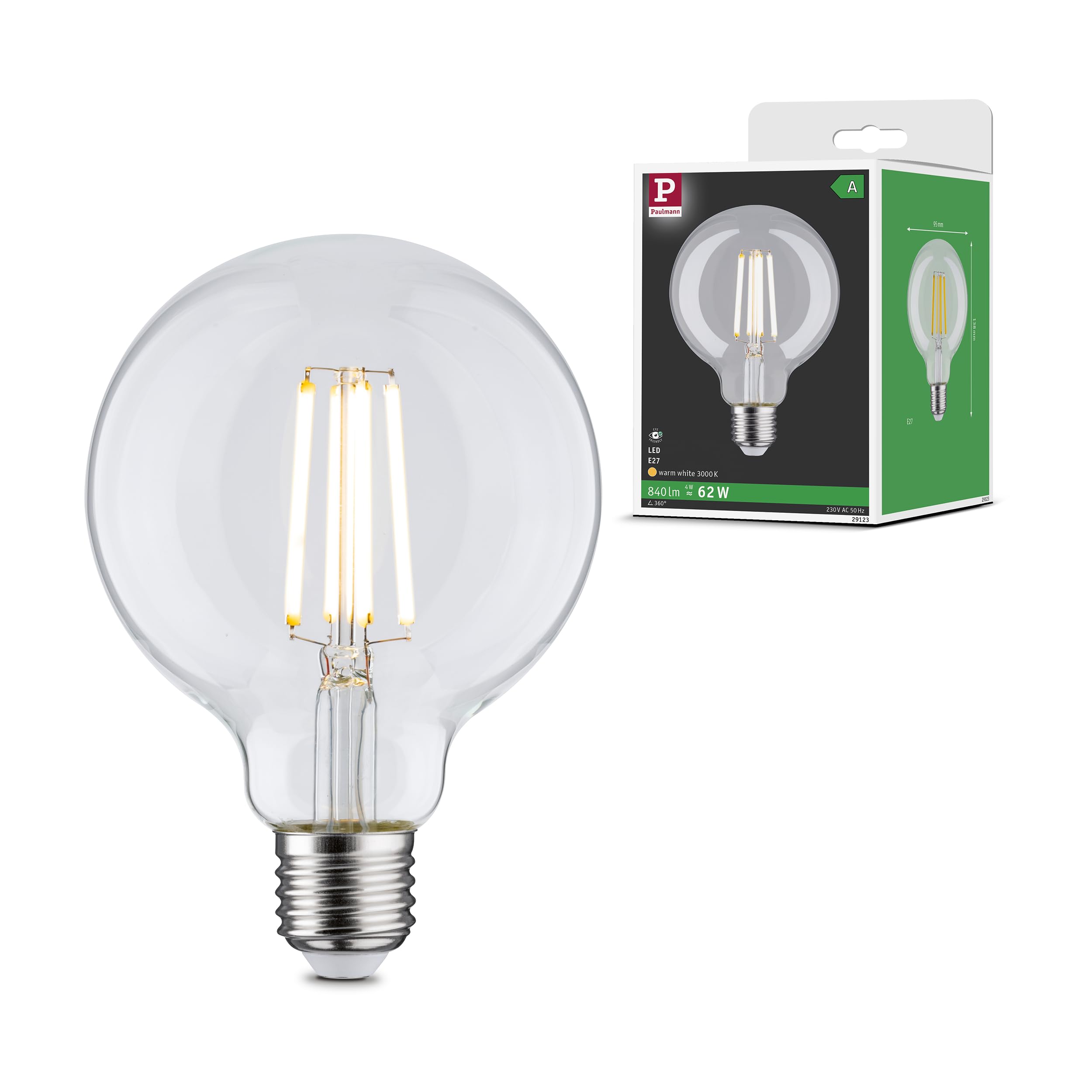 Resigilat|Paulmann LED Efficient-Line Globe E27, 4W, 840lm, 3000K, transparent