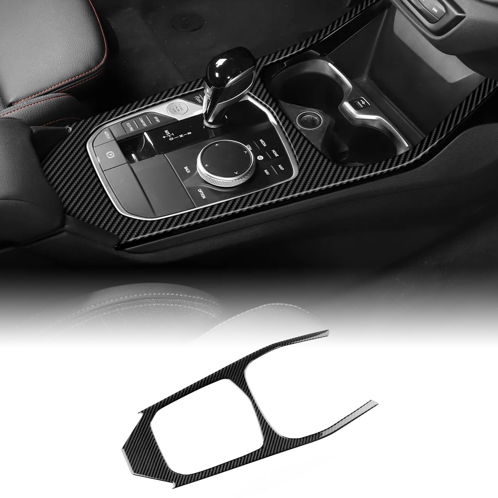 KUNGKIC Für BMW 1 Series 2 Series F40 F44 2020 2021 2022 2023 2024 Zubehör Kohlefaser Auto Schalttafel Abdeckung Getrieberahmen Gangschaltung Paneel Innenraum Dekorative,Geschenk (Schwarz)