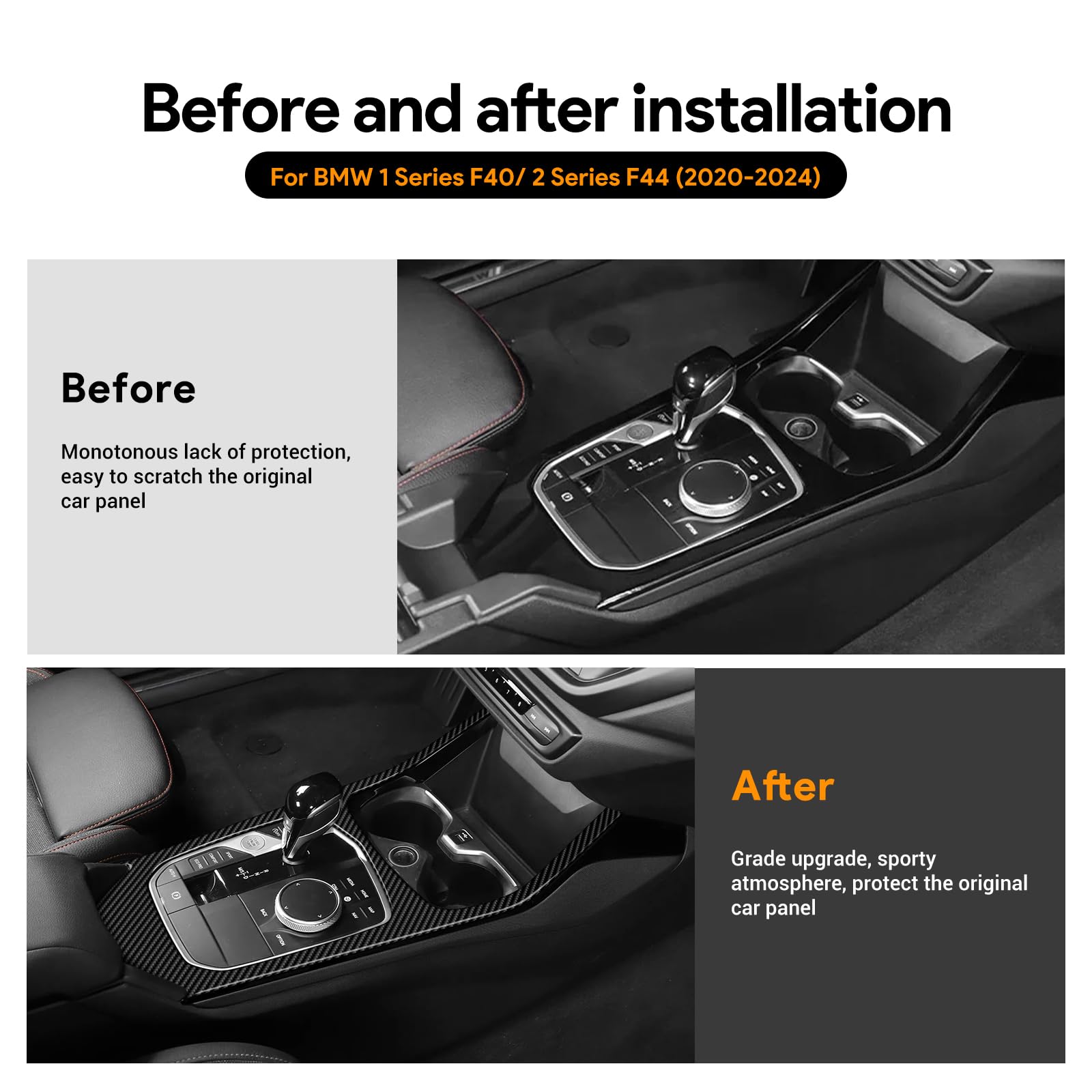KUNGKIC Für BMW 1 Series 2 Series F40 F44 2020 2021 2022 2023 2024 Zubehör Kohlefaser Auto Schalttafel Abdeckung Getrieberahmen Gangschaltung Paneel Innenraum Dekorative,Geschenk (Schwarz)