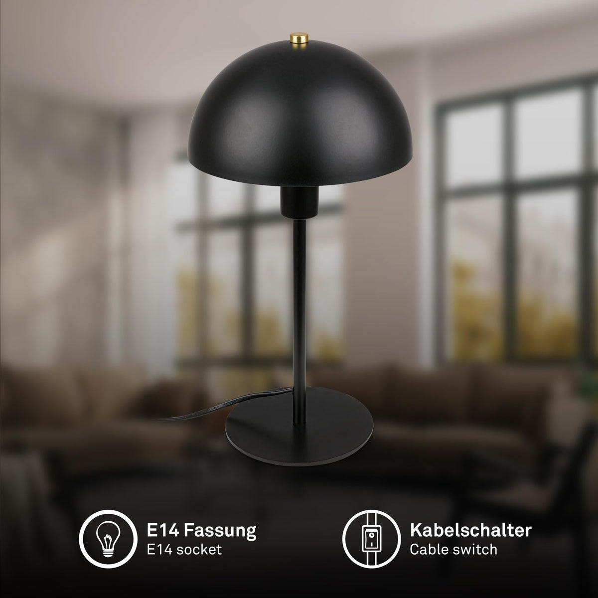 Resigilat|BRILONER lampa de masa cu intrerupator pe cablu, dulie E14, pentru noptiera, birou si citit, 18 x 35 cm, neagra