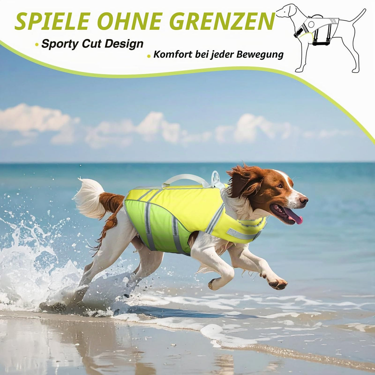 Resigilat|VIVAGLORY vesta de salvare pentru caini Sports Style, marimea S, Lemon