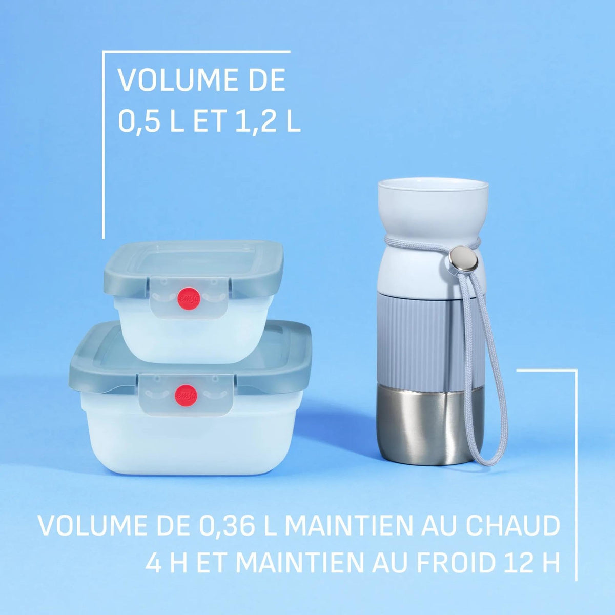 Resigilat|EMSA beYou Office Set, recipiente etanse 0,5 L si 1,2 L, cana BeYou 0,36 L, albastru, N2195450