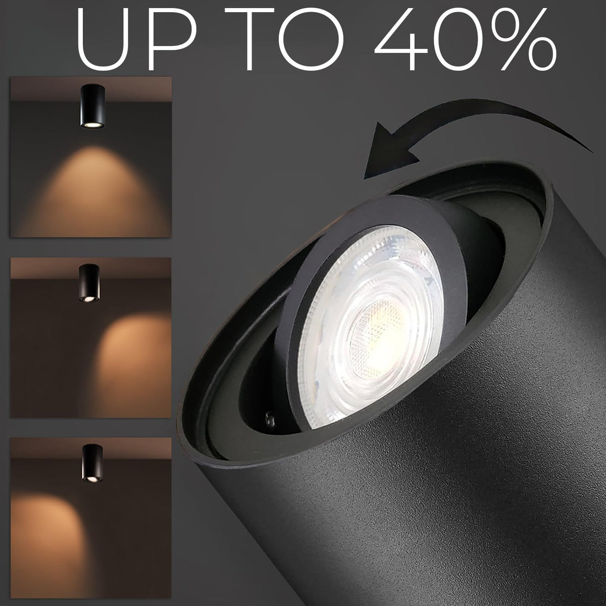 Resigilat|Maclean MCE422 B corp de iluminat pentru tavan, GU10, LED si halogen pana la 40W, aplicat, orientabil, aluminiu, negru, rotund