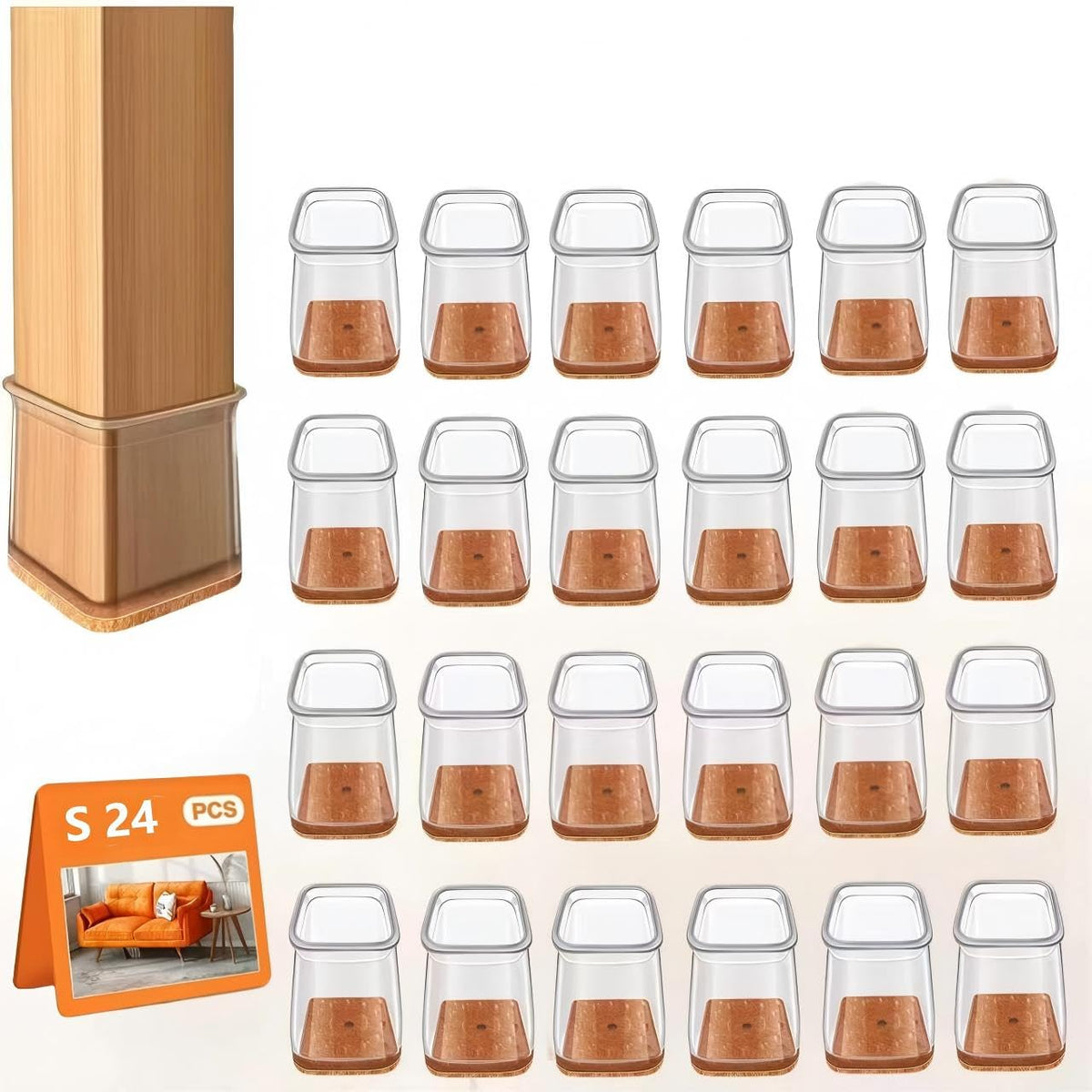 Resigilat|Protectii pentru picioare de scaun, 24 bucati, silicon transparent cu pasla, potrivite 13-19 mm, pentru parchet, laminat si gresie
