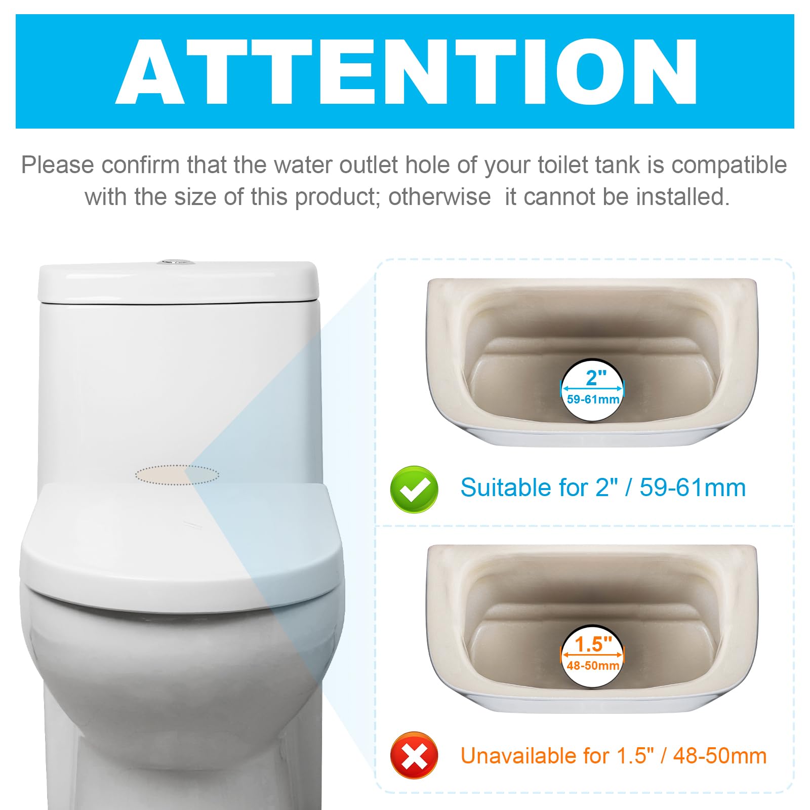 Ibergrif M20522 Toilet Dual Flush Valve with Button, Suitable for 2 Inch (Φ59-61MM) Toilet Flush System Replacement Adjustable, White
