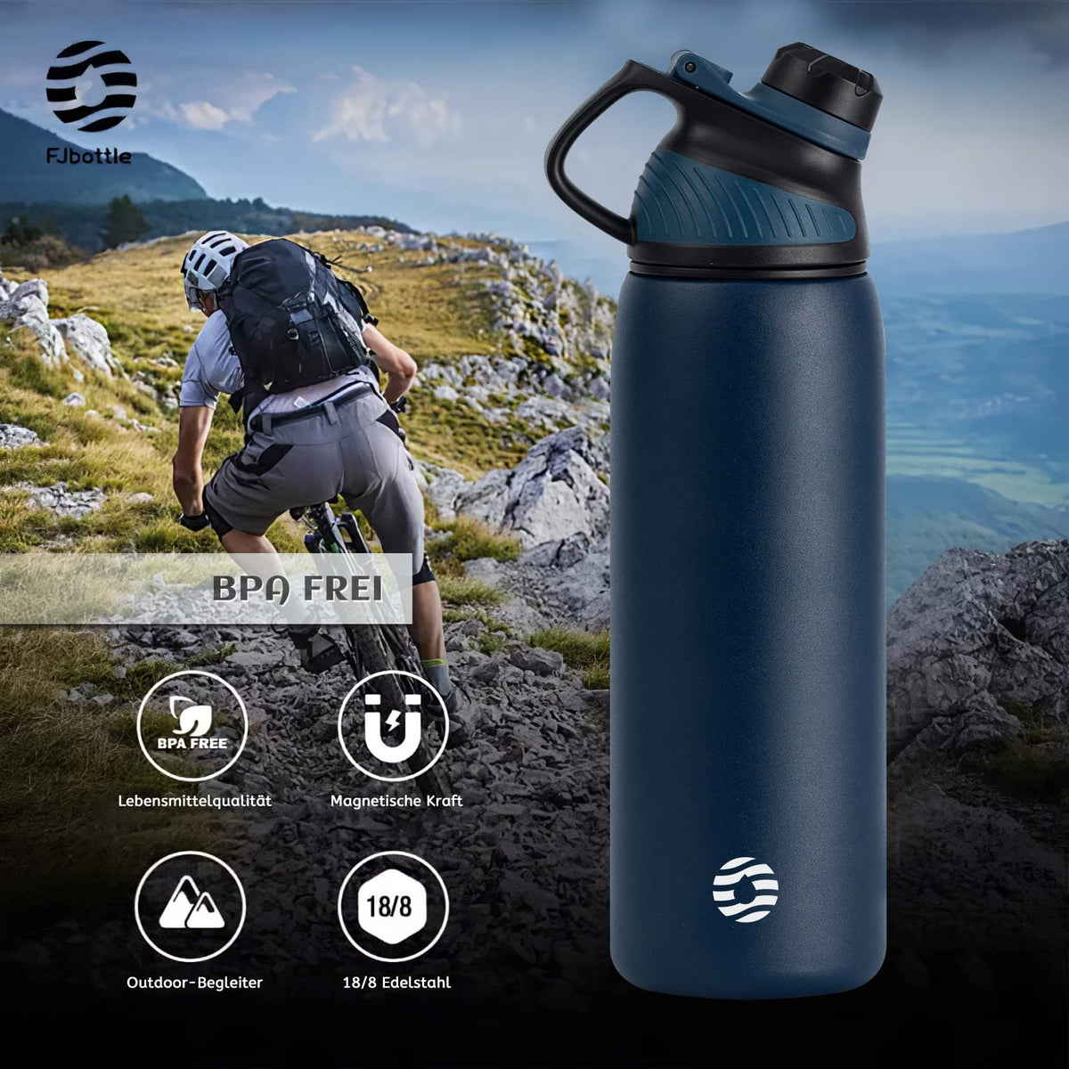 Resigilat|FJbottle sticla sport din inox cu capac magnetic, 1 L, 800 ml sau 600 ml, pentru bicicleta, scoala si fitness
