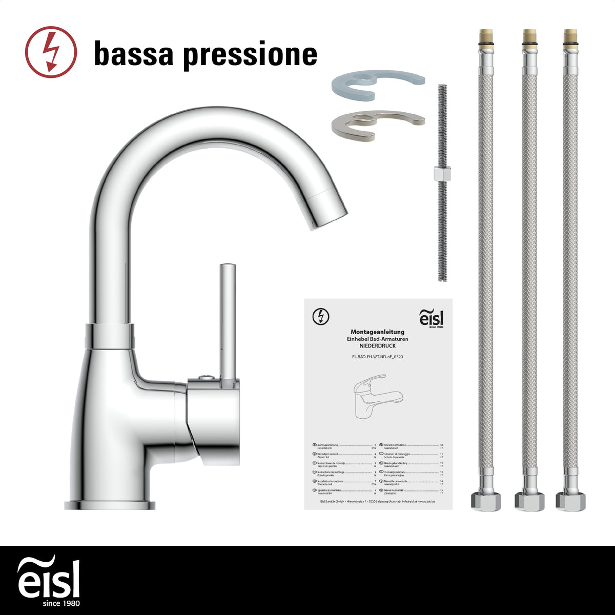 Resigilat|Baterie baie EISL NI075FUTCR-LP, robinet lavoar cu joasa presiune, pentru boilere fara presiune, crom