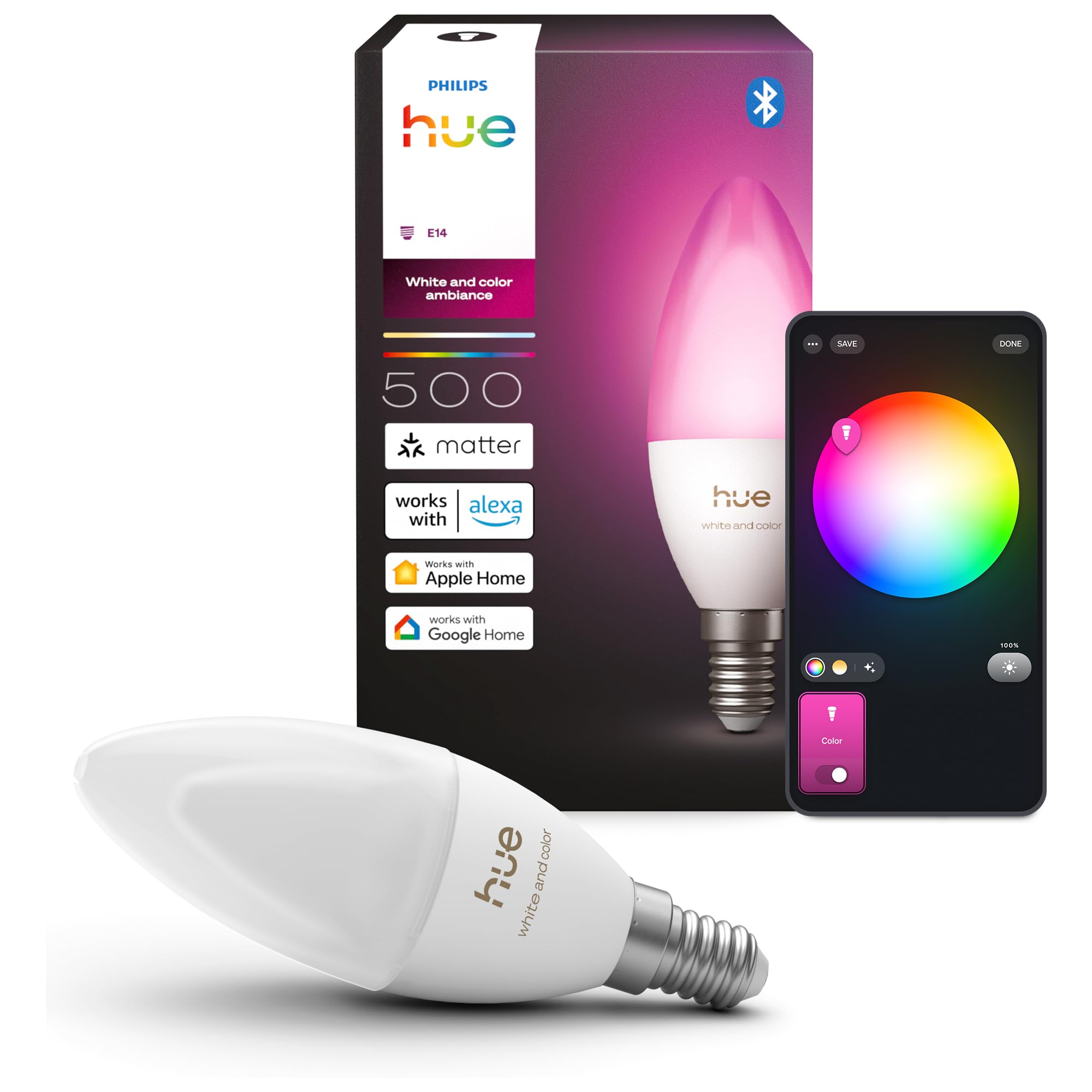 Resigilat|Philips Hue bec LED inteligent tip lumanare, B39, E14, 1 bucata