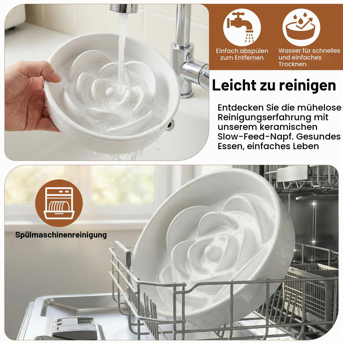 Resigilat|Ecofocet bol anti-inghitire pentru caini, 800 ml, 20 cm, ceramica, Slow Feeder antiderapant, pentru caini medii si mari