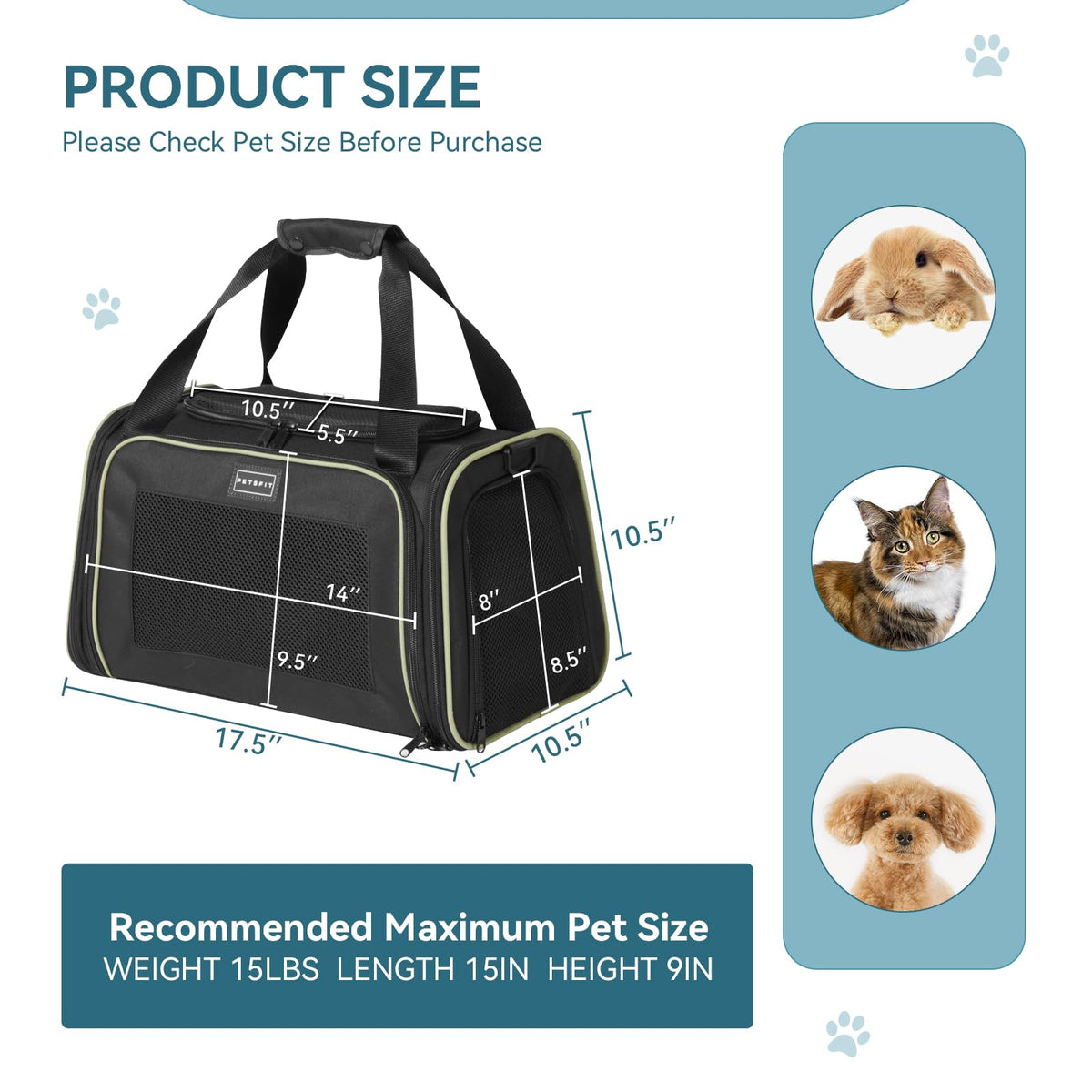 Resigilat| Petsfit geanta transport pentru pisici si caini mici, S, neagra, pentru avion, cu curea de siguranta si covoras extensibil