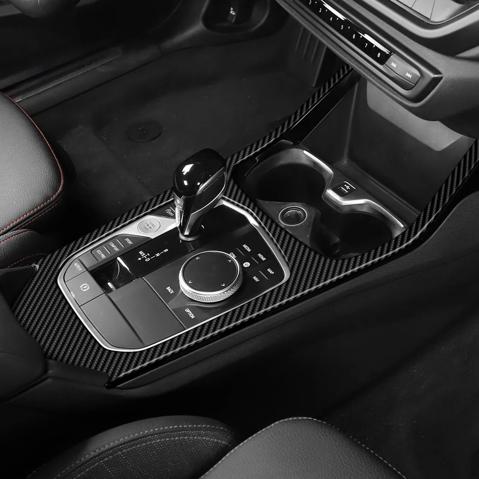 KUNGKIC Für BMW 1 Series 2 Series F40 F44 2020 2021 2022 2023 2024 Zubehör Kohlefaser Auto Schalttafel Abdeckung Getrieberahmen Gangschaltung Paneel Innenraum Dekorative,Geschenk (Schwarz)