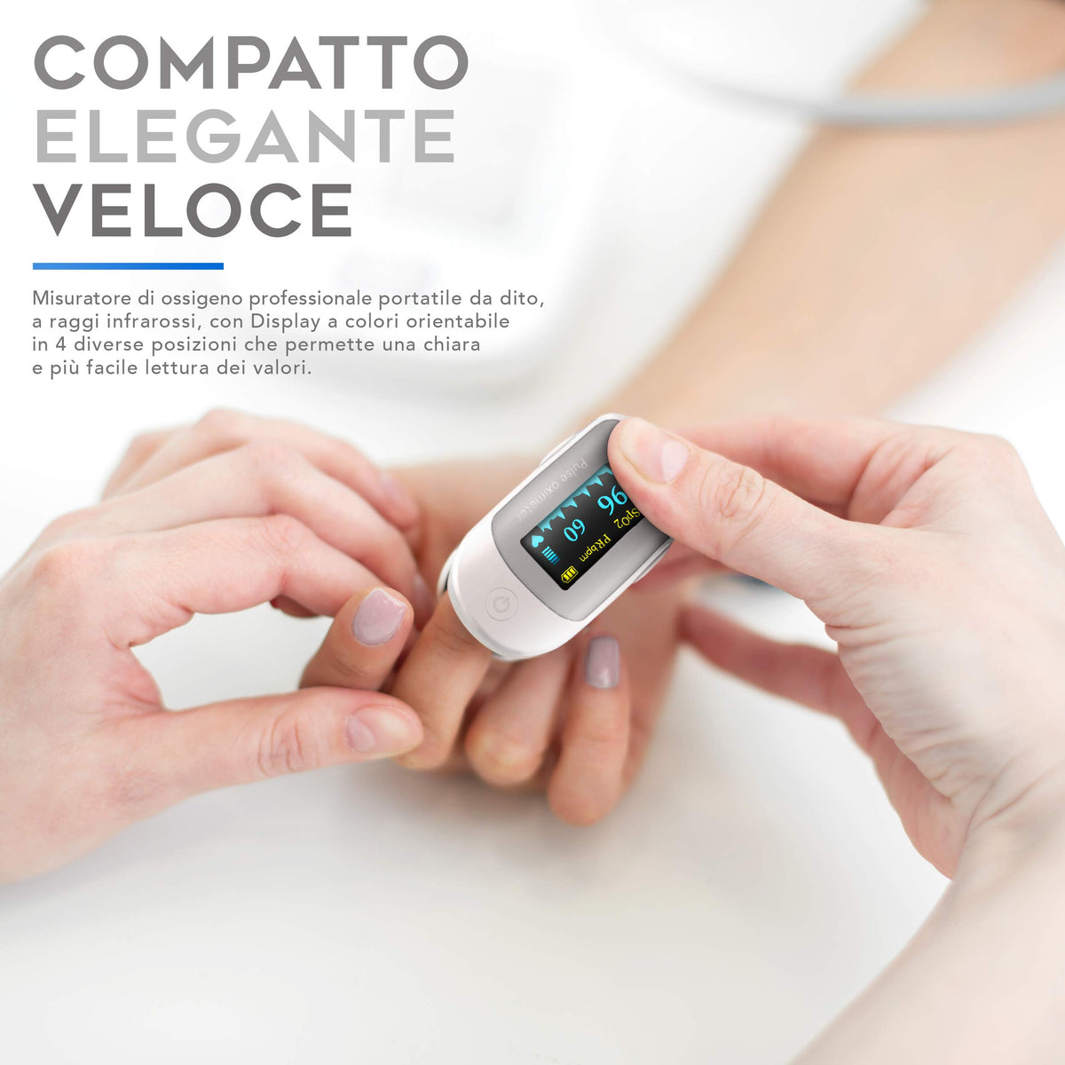 |Resigilat|AIESI® Pulsometru profesional pentru deget, certificat, cu ecran color orientabil A2, baterii, husă, curea, manual de utilizare,