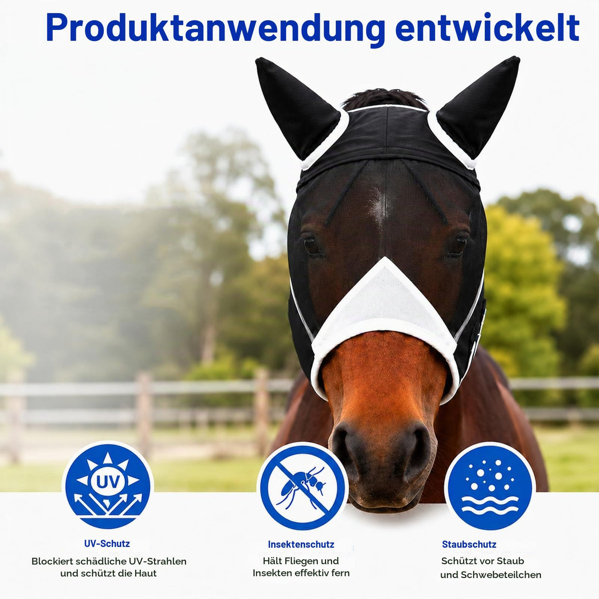 Resigilat|HH-uytnglo Masca pentru Cai cu Urechi, Protectie UV, Plasa Respirabila, Inchidere Velcro, Protectie Impotriva Insectelor, Negru L