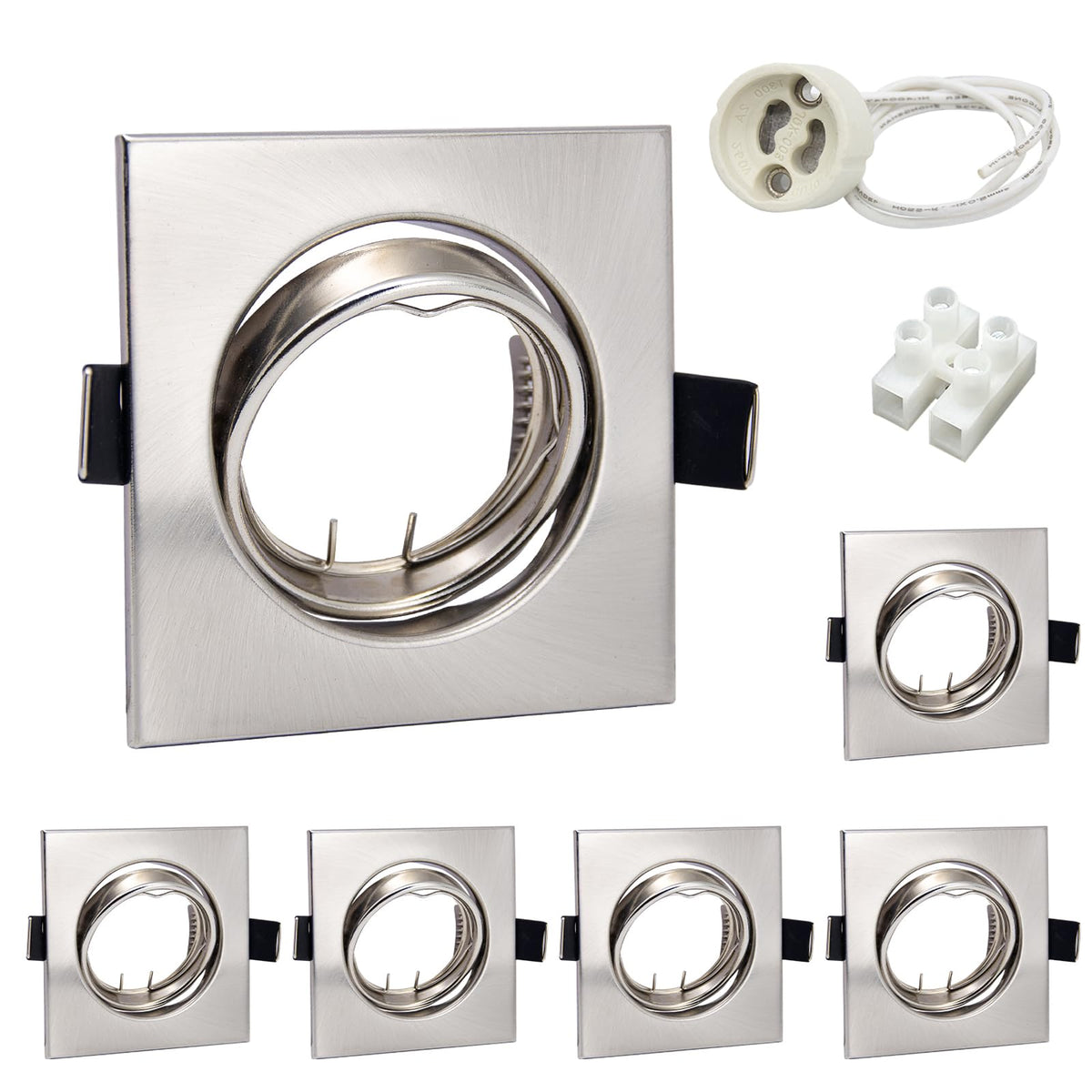 Resigilat|Wondlumi set 6 rame pentru spoturi LED incastrate GU10, 68 mm, inox periat, patrate
