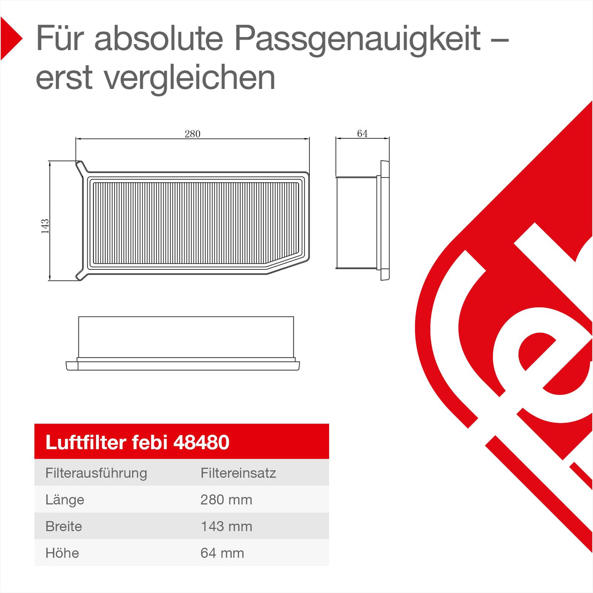 febi bilstein 48480 Filtru de aer, 1 bucată