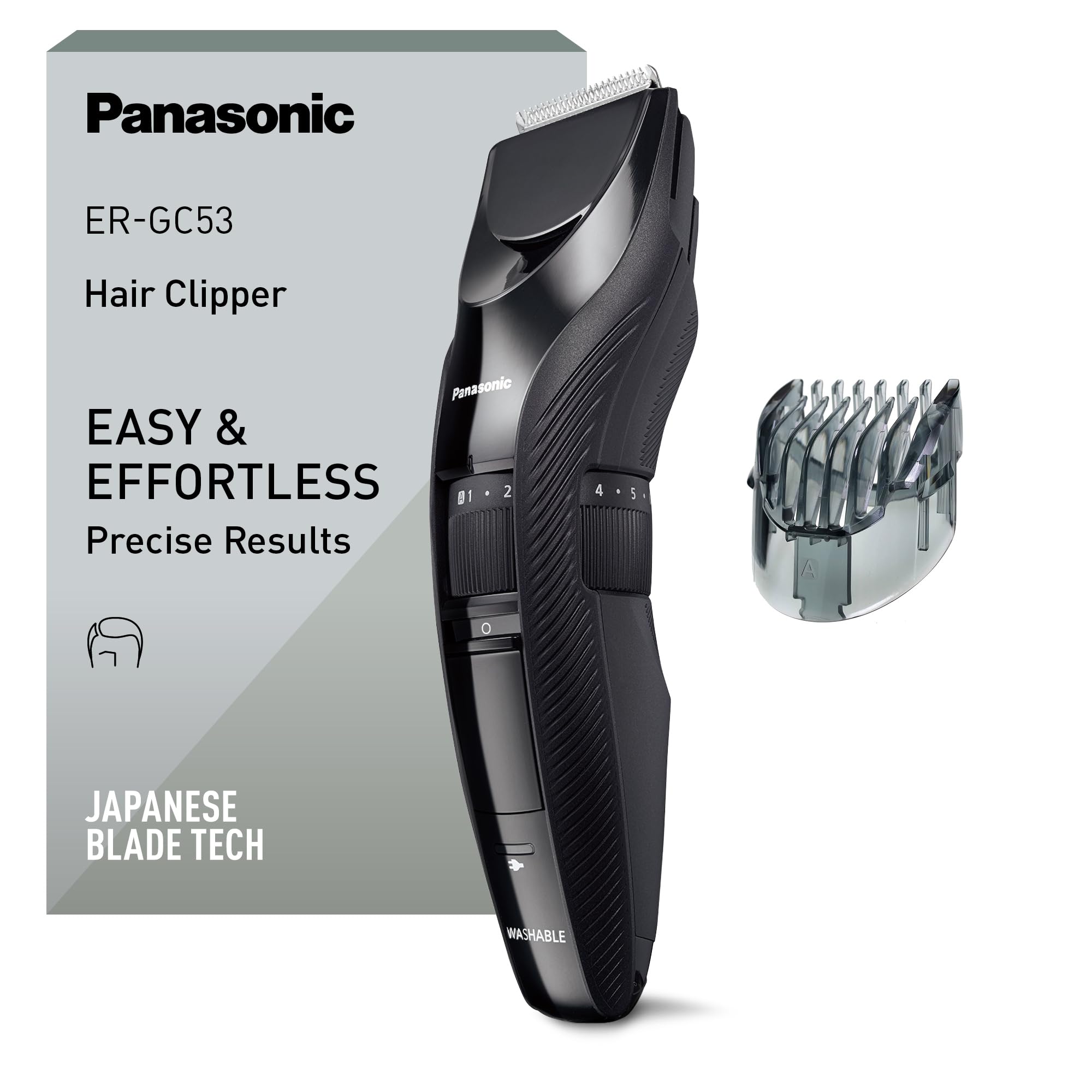 |Resigilat| Panasonic ER-GC53K503 Aparat de tuns părul pentru bărbați, portabil, fără fir, rezistent la apă, 19 setări de lungime, 1 accesoriu, funcționare cu și fără fir, negru