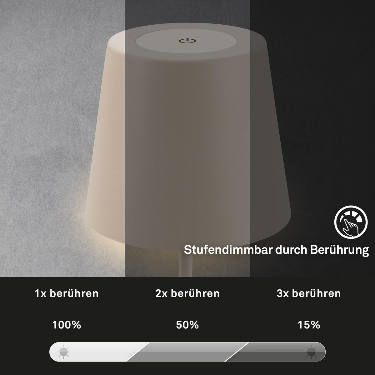 Resigilat|BRILONER lampa de masa LED fara fir cu Touch, dimmabila, inaltime reglabila, reincarcabila, pentru noptiera, camping si exterior, bej