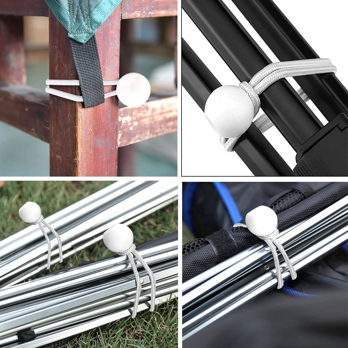 Resigilat|Set 30 corzi elastice pentru prelata si cort, cu bile, bucle elastice, tensionatoare, albe