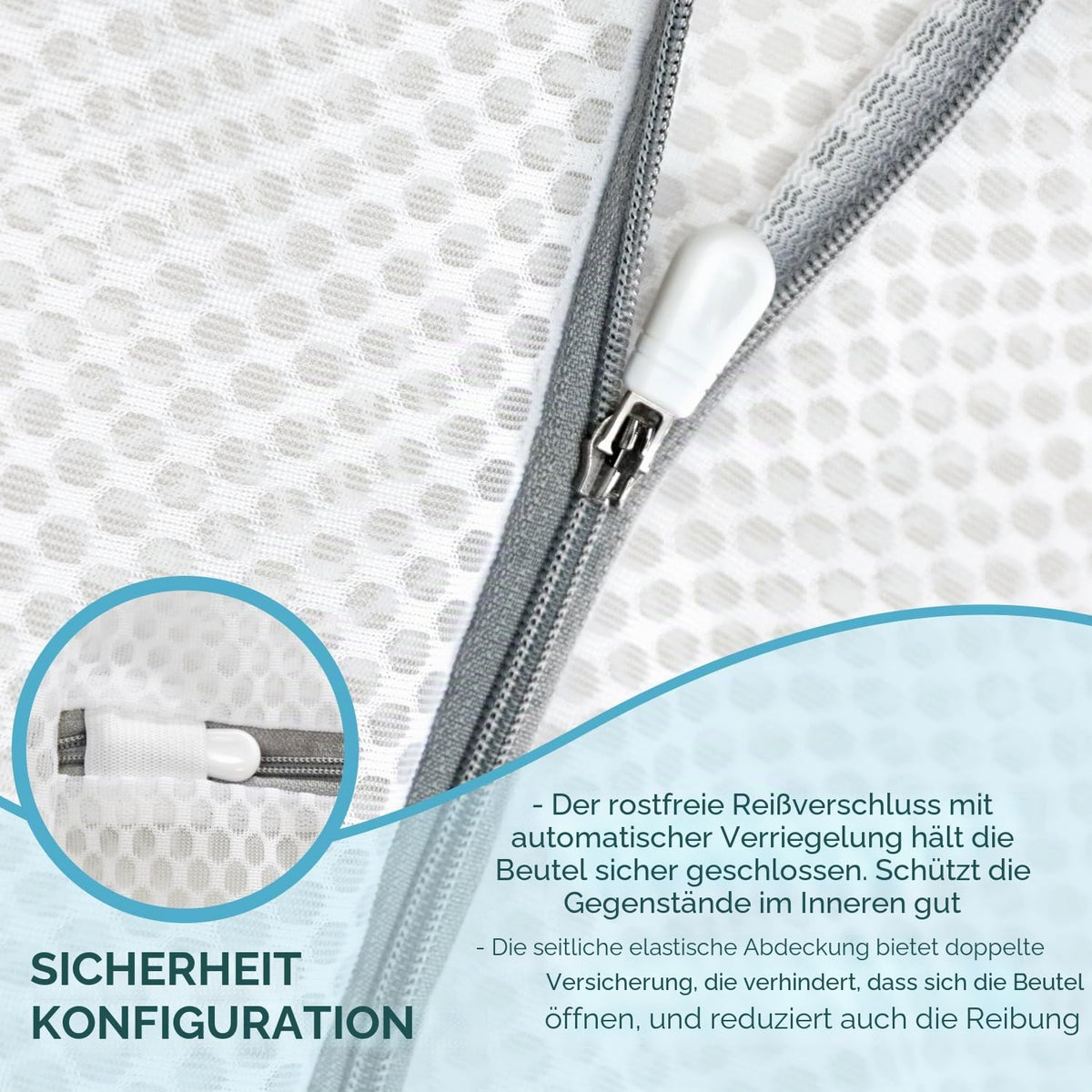 Resigilat|Set 3 saci premium pentru rufe delicate, structura tip fagure, cu fermoar, 60 x 60 cm, 3XL, albi