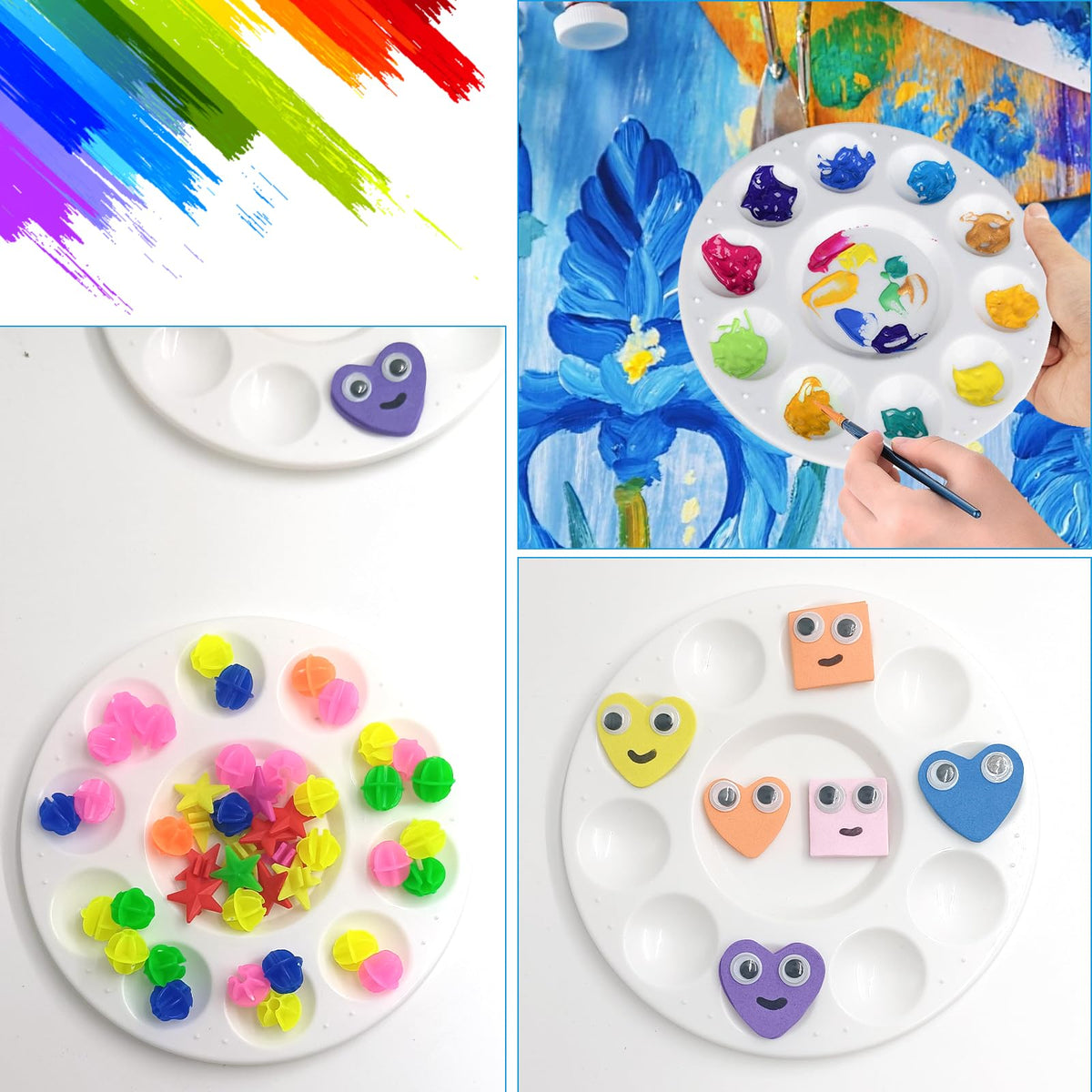Resigilat|Set 18 Palete de Amestecare din Plastic, Rotunde 15,8 cm, cu 11 Compartimente, pentru Acuarele, Acrilice si Vopsele Ulei