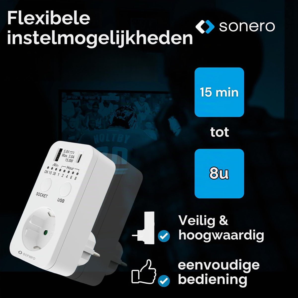 Resigilat|Sonero priza cu temporizator si functie countdown, 230 V, USB si USB-C, programabila, alba
