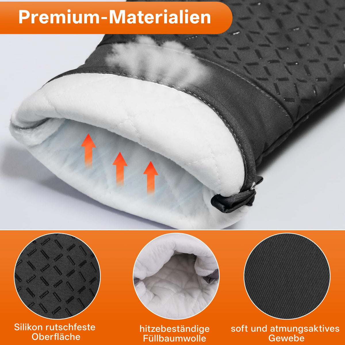 Resigilat|Set manusi de cuptor rezistente la caldura pana la 300°C, manusi pentru vase, negre