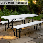 Resigilat|GFCC set 3 piese huse elastice pentru set de masa si banci de bere, albe, 220 x 50 cm